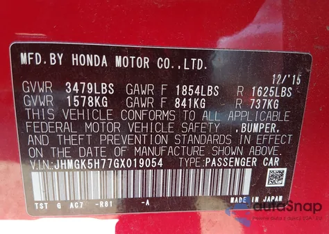 2016 Honda Fit Ex z USA, uszkodzony, nr VIN JHMGK5H77GX019054